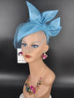 Teal Blue Sinamay Fascinator Hat: Sculpted Bow & Netting