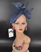 Navy Blue Sinamay Fascinator Hat: Sculpted Bow & Netting, Derby Tea Party Headband