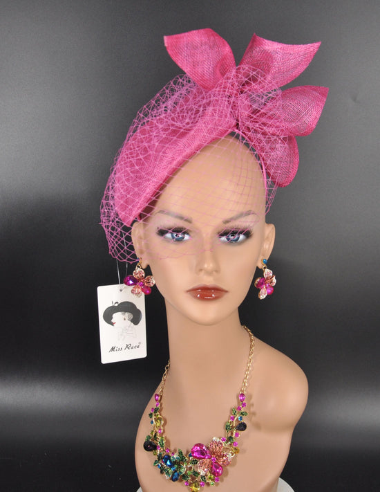Fuchsia Pink Sinamay Fascinator Hat – Sculpted Bow, Derby Tea Party Headpiece