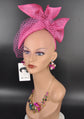 Elegant Sinamay Fascinator Hat with Netting and Sculpted Bow – Derby Party Hat, Wedding Hat, Tea Party Hat Fuchsia Pink