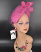 Elegant Sinamay Fascinator Hat with Netting and Sculpted Bow – Derby Party Hat, Wedding Hat, Tea Party Hat Fuchsia Pink
