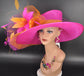 Fuchsia Pink Sinamay Derby Hat: Feather Floral Ascot Headpiece