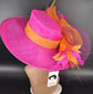 Fuchsia Pink Sinamay Derby Hat: Feather Floral Ascot Headpiece