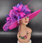 Fuchsia Pink Purple Wide Brim Kentucky Derby Hat, Ascot Hat for Wedding & Tea Party, Garden Party Hat, Mother of the Bride, Church