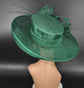 Green Sinamay Kentucky Derby Hat: Wide Brim Feathered Church Hat