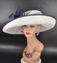 Sinamay Derby Hat: White Wide Brim with Navy Blue