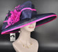Navy Blue Sinamay Derby Hat: Fuchsia Feather Ascot Headpiece