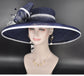 Navy Blue Sinamay Derby Hat: Wide Brim Feather Headpiece