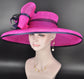 Fuchsia Pink Sinamay Derby Hat: Navy Feather Ascot Headpiece