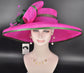 Fuchsia Pink Sinamay Derby Hat: Green Feather Royal Ascot Headpiece