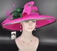 Fuchsia Pink Sinamay Derby Hat: Green Feather Royal Ascot Headpiece