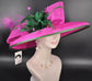 Fuchsia Pink Sinamay Derby Hat: Green Feather Royal Ascot Headpiece