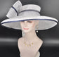 Wide Brim Sinamay Hat: White & Navy Feather Headpiece