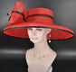 Red Sinamay Derby Hat: Wide Brim Feather Headpiece