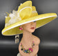 Yellow Sinamay Derby Hat: Wide Brim Feathered Headpiece
