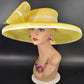 Yellow Sinamay Derby Hat: Wide Brim Feathered Headpiece