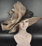 Leopard Print Derby Hat: Taupe Sinamay Wide Brim Ascot Hat