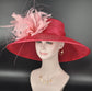 Red Sinamay Kentucky Derby Hat: Wide Brim Feather Flower