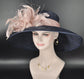 Navy Sinamay Kentucky Derby Hat: Wide Brim Feather Flower