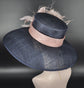 Navy Sinamay Kentucky Derby Hat: Wide Brim Feather Flower