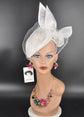 Elegant White Sinamay Fascinator Hat: Sculpted Bow & Netting