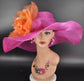 Fuchsia Pink Sinamay Derby Hat: Orange Silk Flower Wide Brim