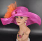 Fuchsia Pink Sinamay Derby Hat: Orange Silk Flower Wide Brim