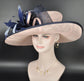 Sinamay Kentucky Derby Hat: Dusty Pink Feather Flower Wide Brim