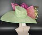Green+Hot Pink Yellow Royal Ascot Horse Race Oaks day hat Carriage Tea Party Wedding Kentucky Derby Hat Party Hat Wide Brim Sinamay Hat