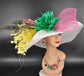 Feather Flower Kentucky Derby Hat: Wide Brim Sinamay Tea Party Hat