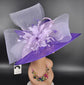 Purple Lilac Feather Crin Ribbon Style Wide Brim Sinamay Hat for Kentucky Derby,Ascot Racing Hat, Wedding Guest Hat, Mother of the Bride Hat