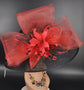 Black  Red Feather Crin Ribbon Style Wide Brim Sinamay Hat for Kentucky Derby, Ascot Racing Hat, Wedding Guest Hat, Mother of the Bride Hat