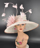 Blush Pink Kentucky Derby Hat: Wide Brim Feathered Sinamay Church Hat