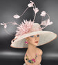 Blush Pink Kentucky Derby Hat: Wide Brim Feathered Sinamay Church Hat