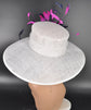 Sinamay Kentucky Derby Hat: White Wide Brim with Feather Flowers