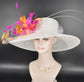 Wide Brim Sinamay Derby Hat: Feather Flower Quills