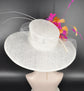 Wide Brim Sinamay Derby Hat: Feather Flower Quills
