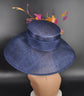 Navy Blue Orange Hot Pink Feather Flower Wide brim Kentucky Derby Hat, Ascort Royal Hat, Tea Party Wedding Party  Garden Pary Church Hat