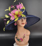 Navy Kentucky Derby Hat: Feather Flowers, Royal Ascot Tea Party Hat