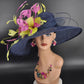 Wide Brim Sinamay Hat Church Kentucky Derby Hat Carriage Tea Party Wedding Hat Navy Blue White Lime Green Lavender Hot Pink  Oaks day hat