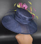 Wide Brim Sinamay Hat Church Kentucky Derby Hat Carriage Tea Party Wedding Hat Navy Blue White Lime Green Lavender Hot Pink  Oaks day hat