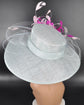 Wide Brim Sinamay Kentucky Derby Hat: Powder Blue & Fuchsia Feather Flower