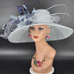 Wide Brim Sinamay Hat Church Kentucky Derby Hat Carriage Tea Party Wedding Hat Powder Blue with  Navy Blue Oaks day hat