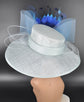 Wide Brim Sinamay Hat Church Kentucky Derby Hat Carriage Tea Party Wedding  Royal Ascot Horse Race Oaks day hat Powder Teal Royal Navy Blue