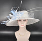 Wide Brim Sinamay Kentucky Derby Hat: White & Light Blue