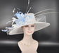 Wide Brim Sinamay Kentucky Derby Hat: White & Light Blue