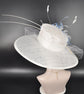 Wide Brim Sinamay Kentucky Derby Hat: White & Light Blue