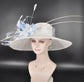 Wide Brim Sinamay Kentucky Derby Hat: White & Light Blue