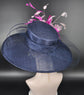 Wide Brim Sinamay Kentucky Derby Hat: Navy Blue & Fuchsia Pink