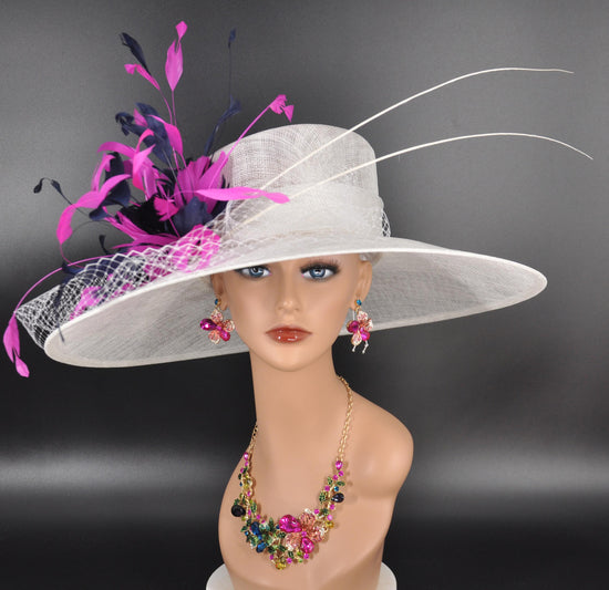 Wide Brim Sinamay Kentucky Derby Hat: Feather Flower Wedding Church Hat
